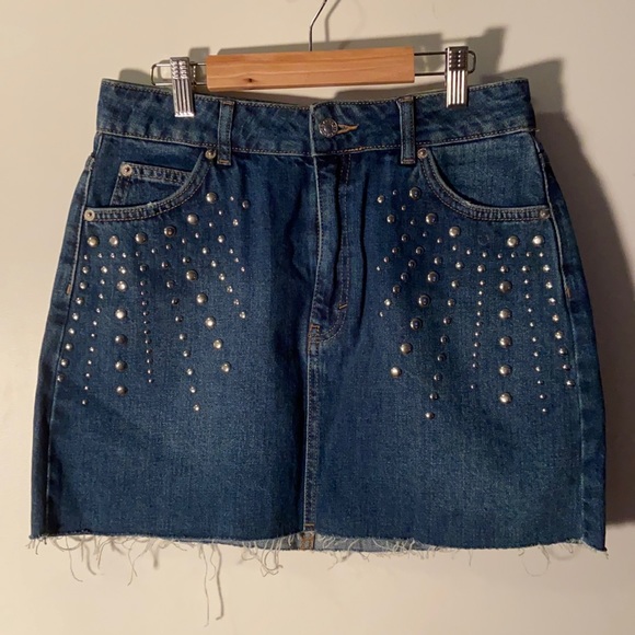 TOPSHOP Studded Denim Mini Skirt - Picture 1 of 6